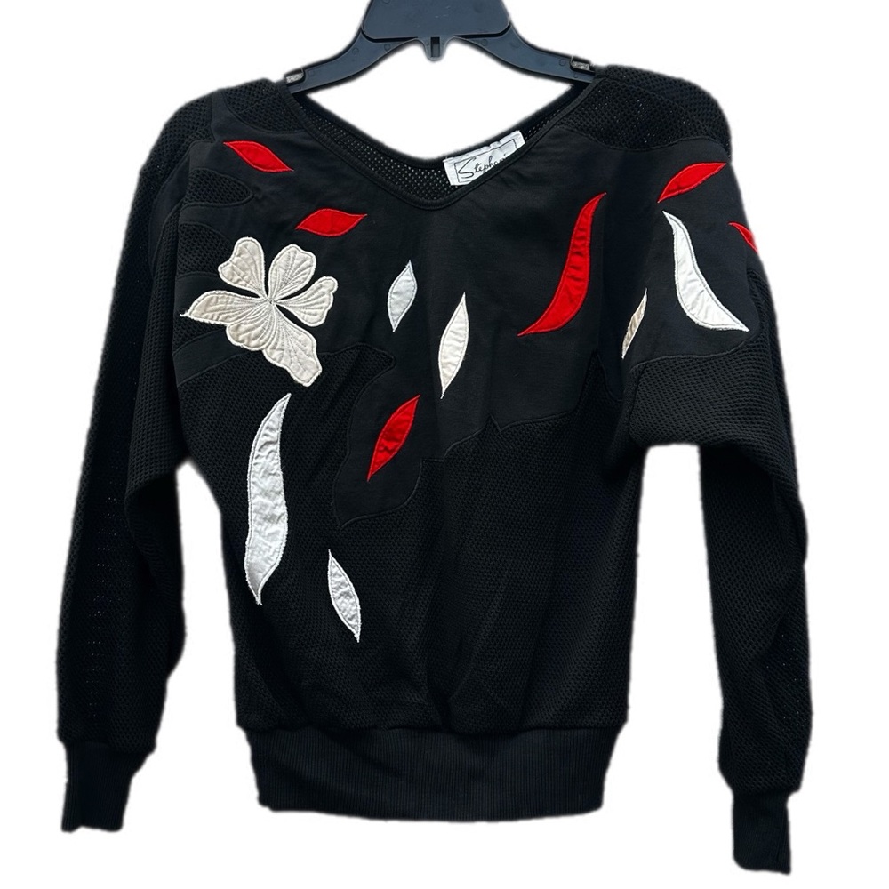 Deadstock NWT vintage Stephanie floral applique embroidered pullover Sweater S